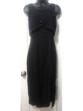 Vintage Just Choon Black Layered Maxi Dress Size 7 Made in USA Floral Rose Buds